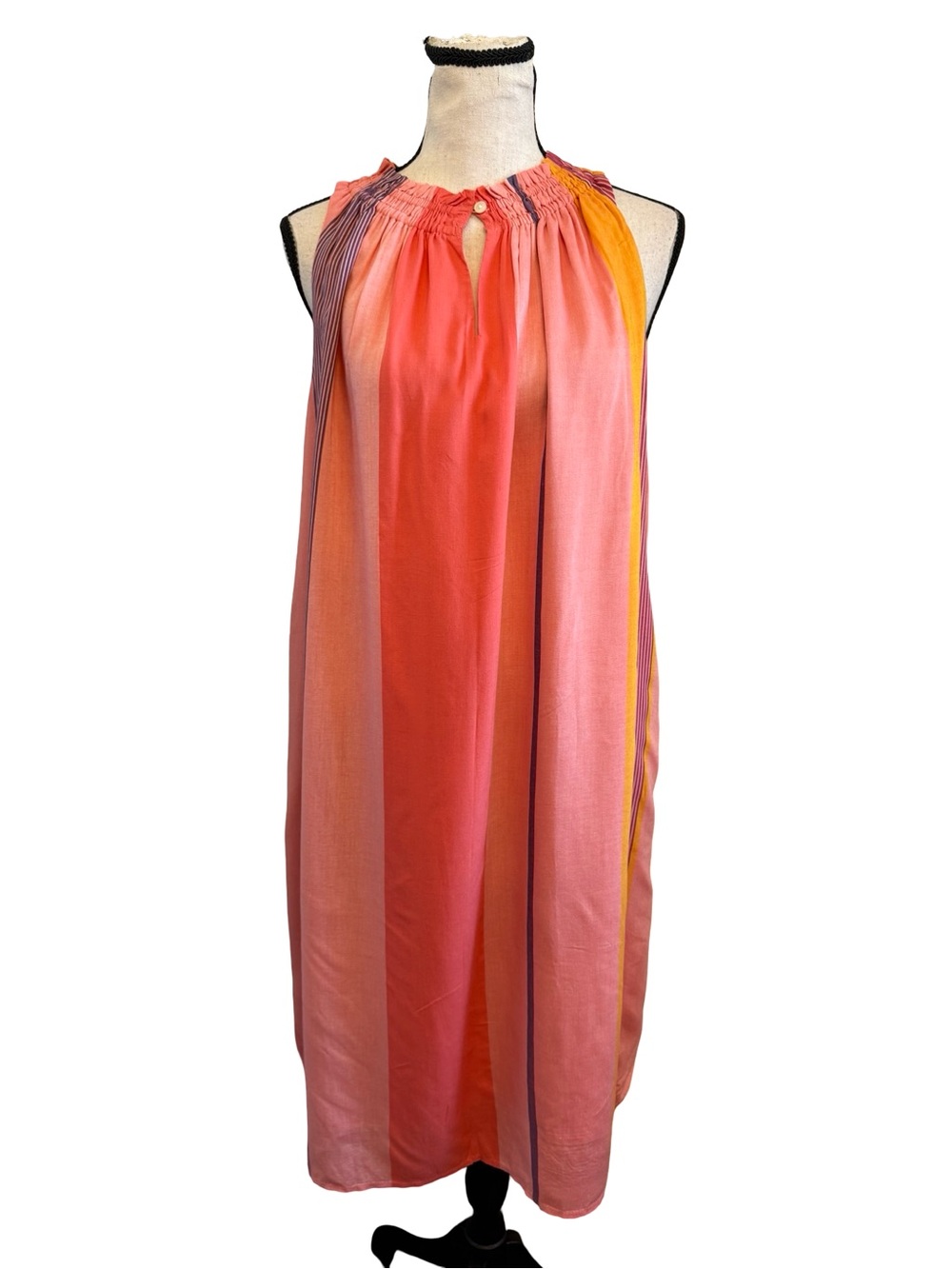 LOFT NWT Striped Sleeveless Midi Dress Medium Tall Coral Pink Orange Viscose